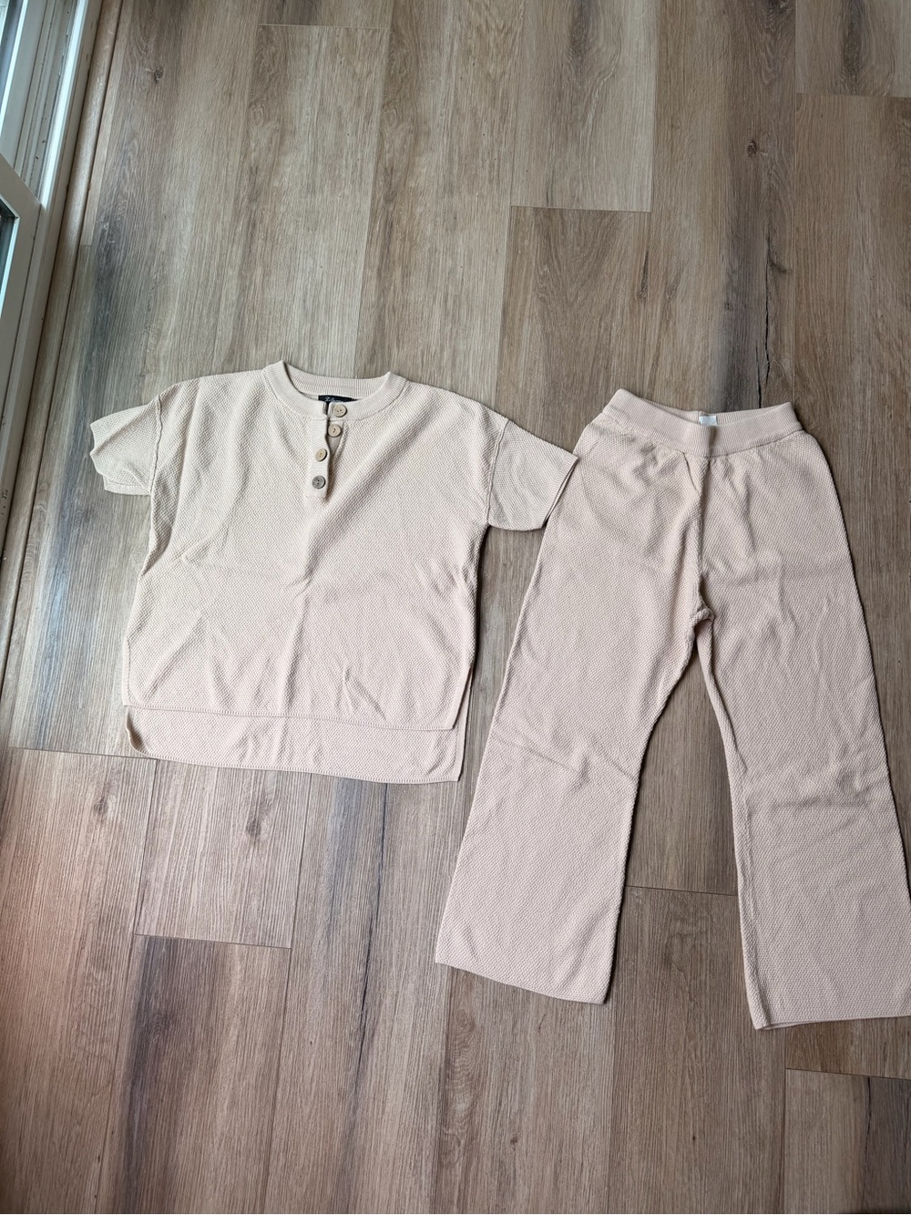 Cream Wide-Leg Knit Lounge Pants